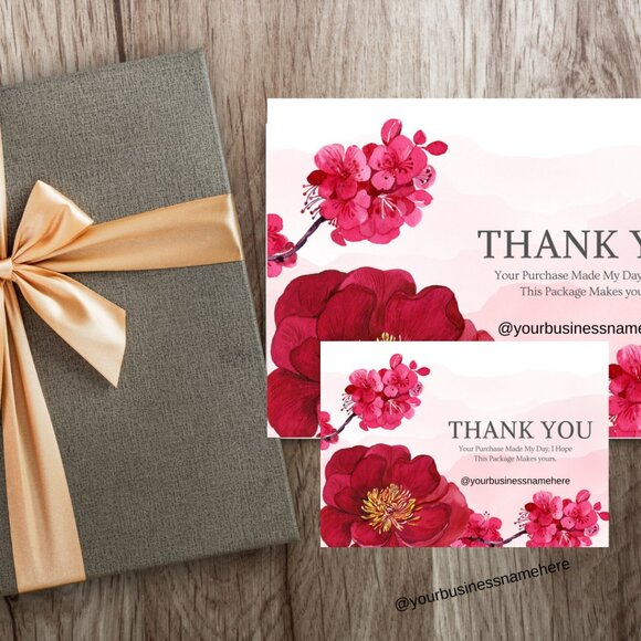Pink Red Floral Thank You Card - Picture 2 of 4